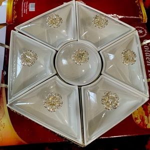 6 piece pressed cut glass bowl and plates